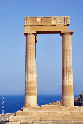 columns on the acropolis of Lindos in Rhodes island.