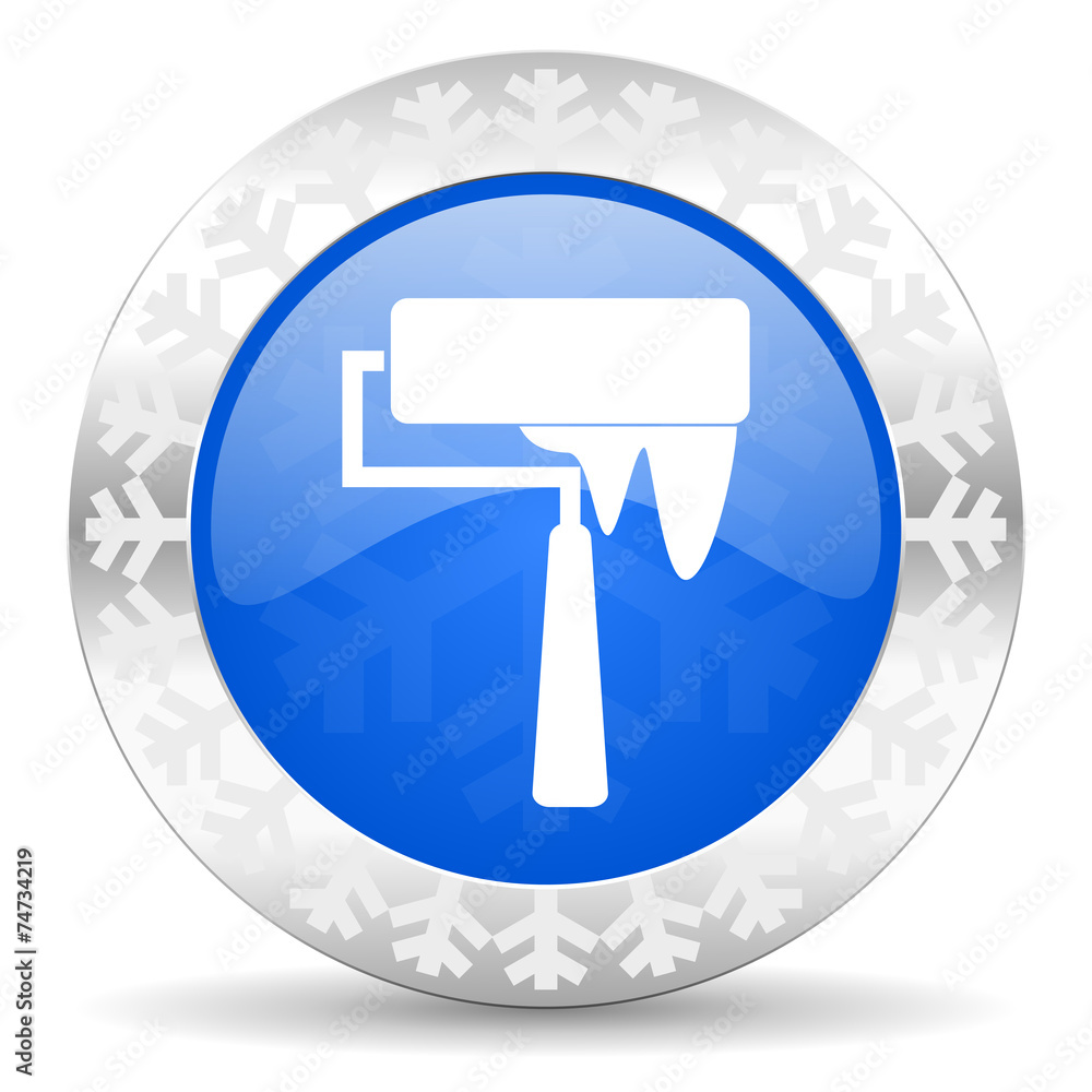 brush blue icon, christmas button, paint sign brush blue icon, christmas button, paint sign
