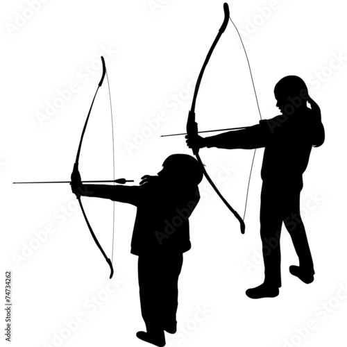 Children silhouettes playing archery