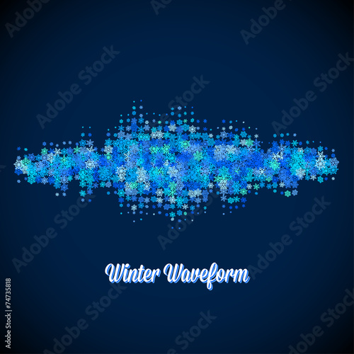 Christmas music waveform made of different scattered snowflakes