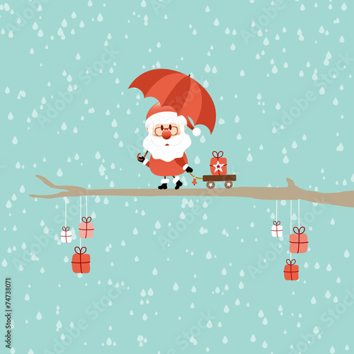 Santa Umrella Tree Rain Retro