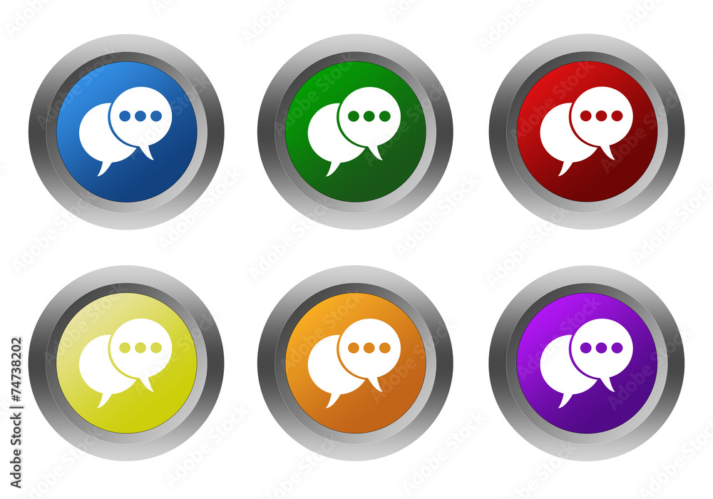 Set of rounded colorful buttons with bubble speeches symbol Set of rounded colorful buttons with bubble speeches symbol