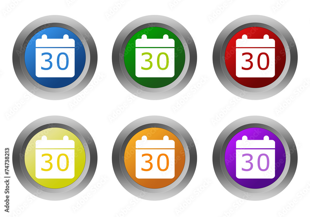 Set of rounded colorful buttons with calendar symbol