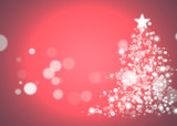 Christmas tree with defocused lights. Red background