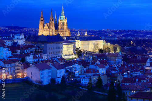 Night winter Prague City with the gothic Castle, Czech Republic