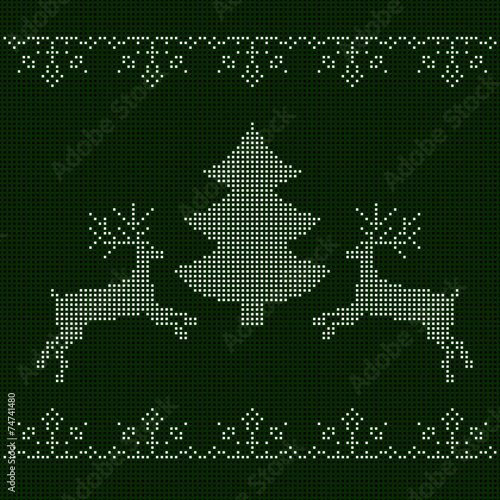 Beaded Christmas ornament reindeer and snowflakes. vector