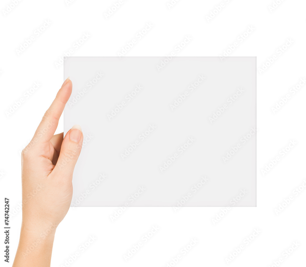 Hand holding paper isolated on white Hand holding paper isolated on white