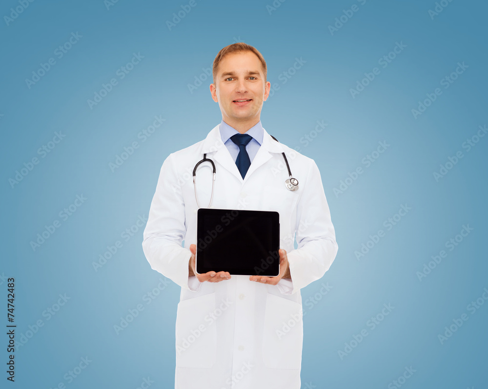 smiling male doctor with stethoscope and tablet pc smiling male doctor with stethoscope and tablet pc