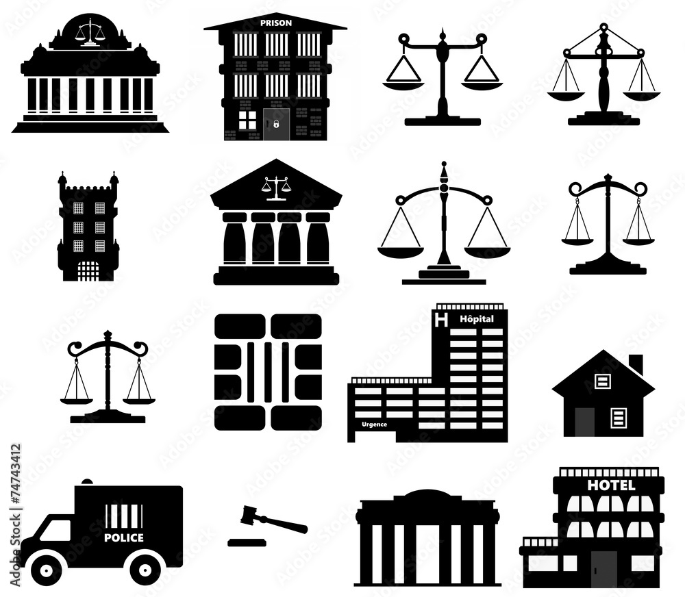 Justice, prison, logement en 16 icônes