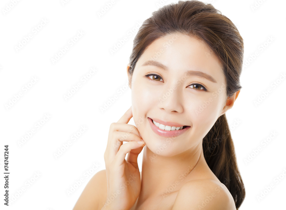closeup beautiful young woman face isolated on white closeup beautiful young woman face isolated on white