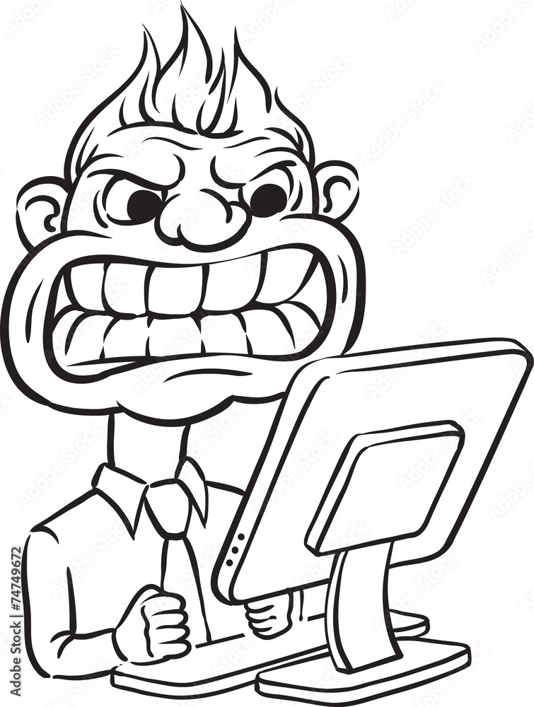 whiteboard drawing - scary businessman and desktop computer whiteboard drawing - scary businessman and desktop computer