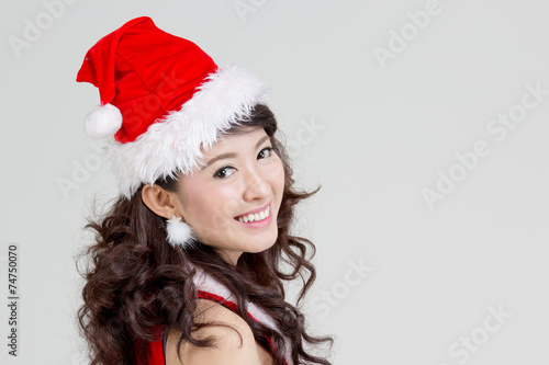 Asian woman with santa dress on isolated background