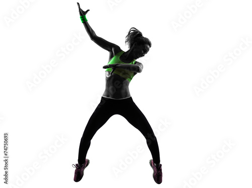 woman exercising fitness zumba dancing jumping silhouette #74750693