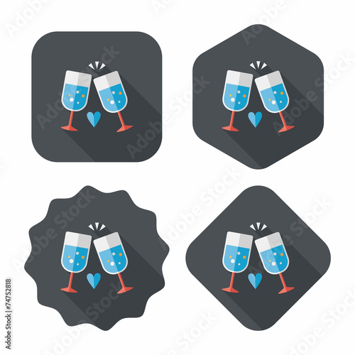 Valentine's day champagne flat icon with long shadow,eps10