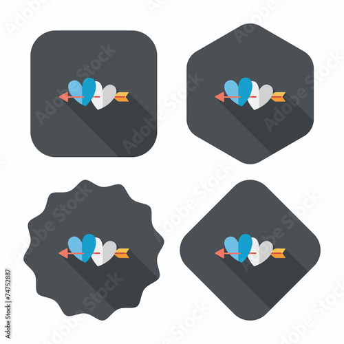 valentine's day heart bow and arrow flat icon with long shadow,e