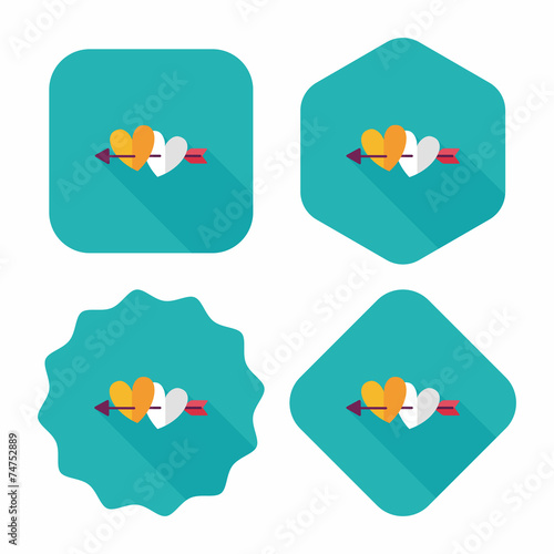 valentine's day heart bow and arrow flat icon with long shadow,e