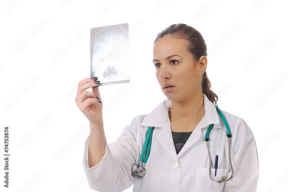 Full isolated portrait of a beautiful caucasian doctor with x-ra Full isolated portrait of a beautiful caucasian doctor with x-ra