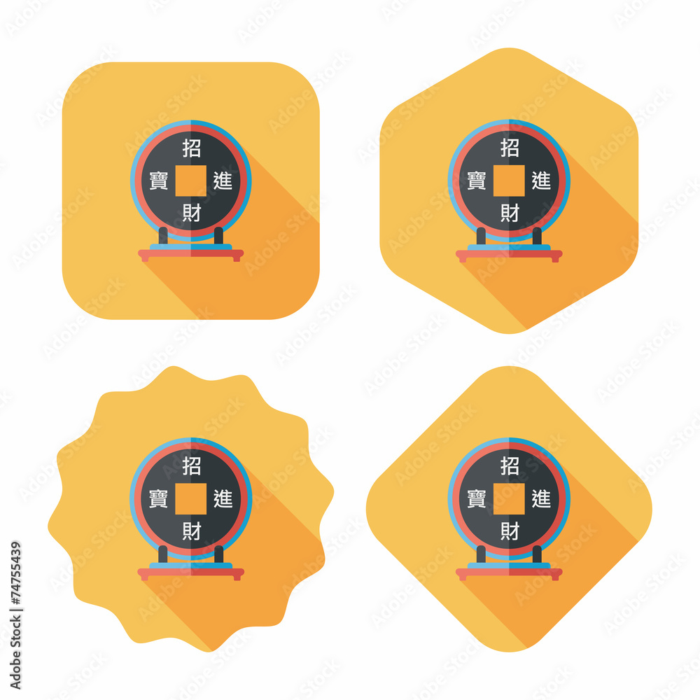 Chinese New Year flat icon with long shadow,eps10, Chinese decor Chinese New Year flat icon with long shadow,eps10, Chinese decor