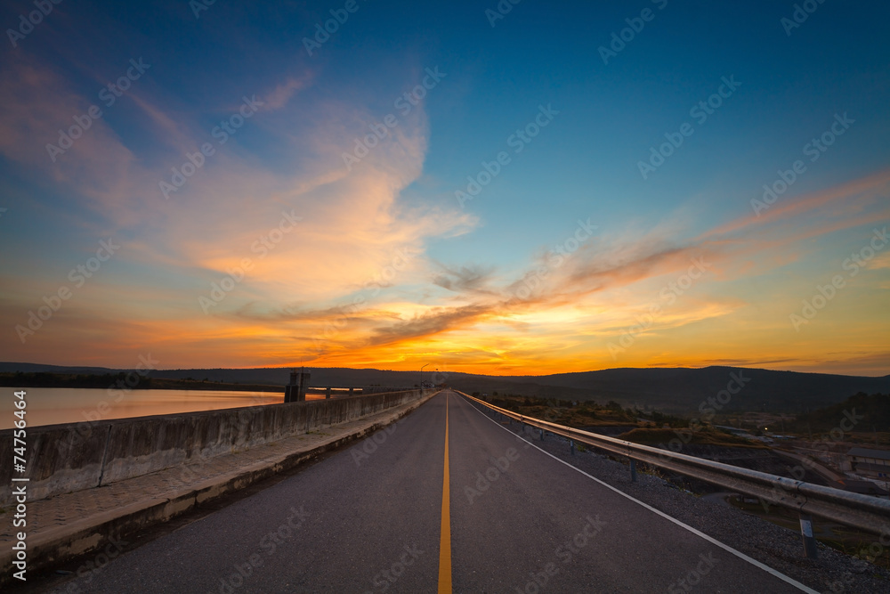 The road and colorful sunset