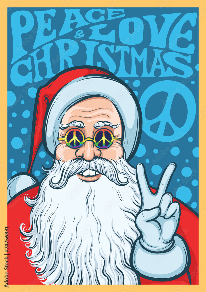 Christmas Hippie poster with Santa Claus Stock Vector | Adobe Stock