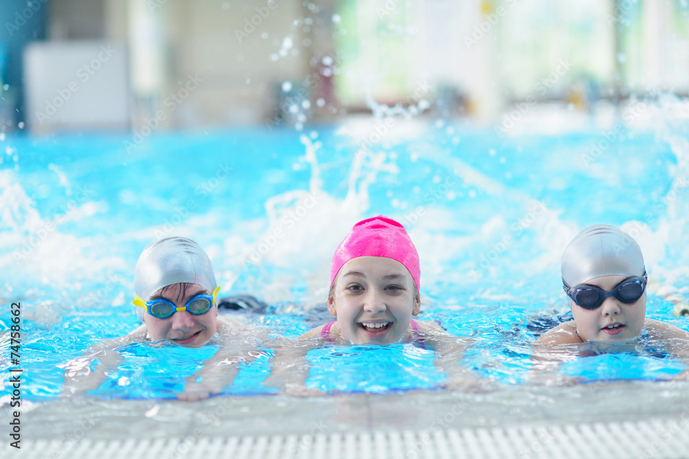 children group  at swimming pool