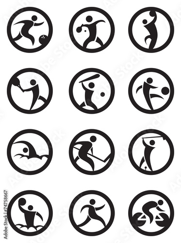 Circle Sports Icons in Black and White