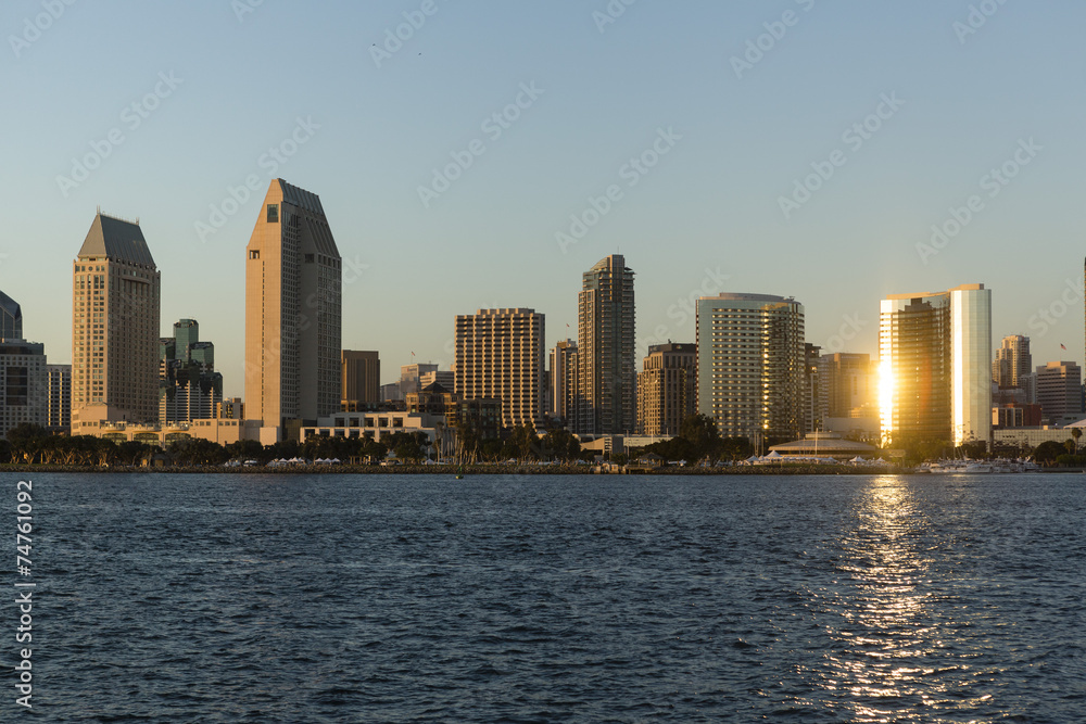 Downtown San Diego from Coronad0 with Sunset Reflection