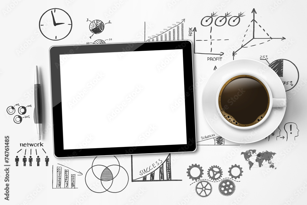 Obraz premium Leerer Tablet PC / Businesssymbole