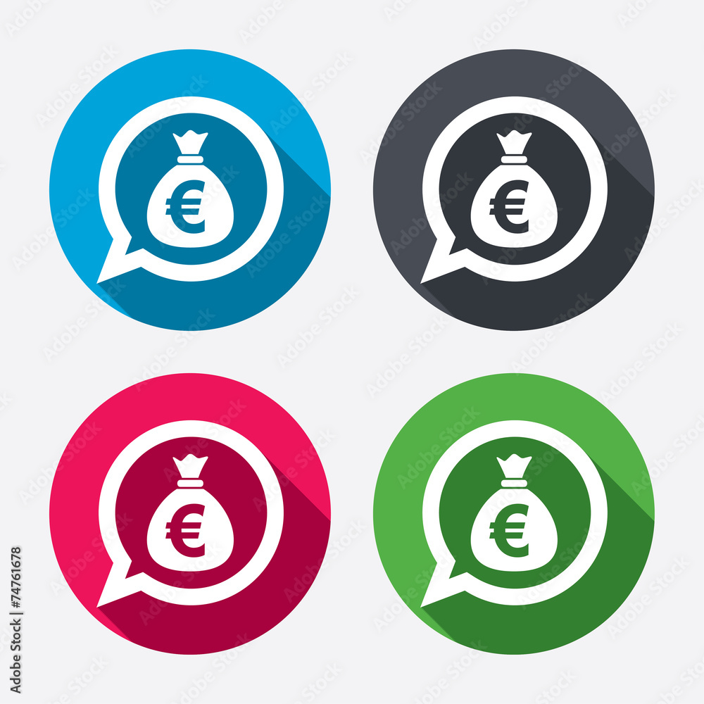 Money bag sign icon. Euro EUR currency. Money bag sign icon. Euro EUR currency.