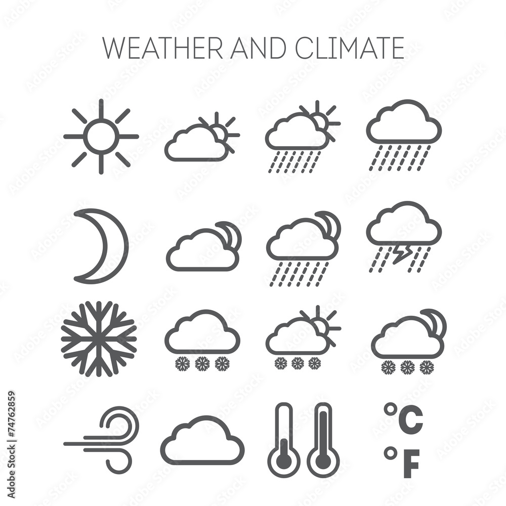Set of simple weather and climate icons Set of simple weather and climate icons