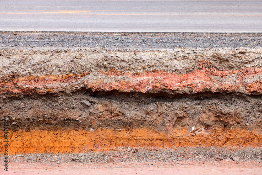 Layer of soil beneath the asphalt road.
