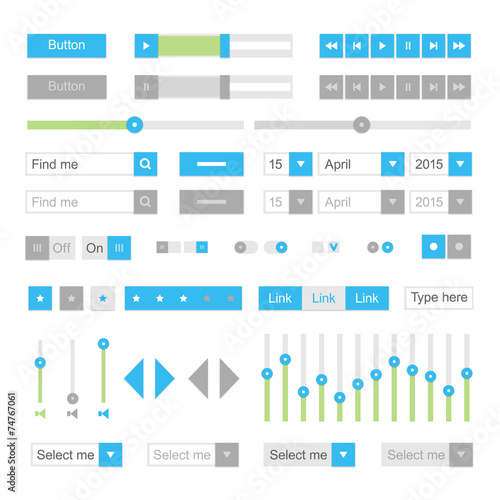 Blue material design UI elements vector