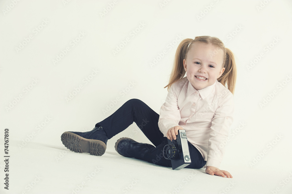 Smiling and having fun the photographer a beautiful blond girl o Smiling and having fun the photographer a beautiful blond girl o