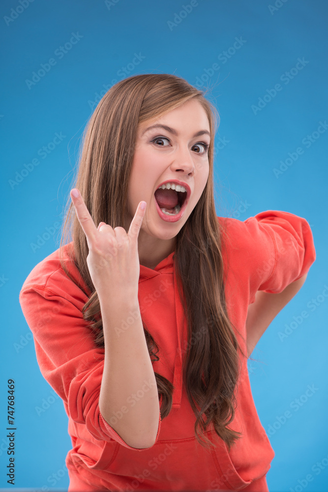 Beautiful girl on blue background Beautiful girl on blue background