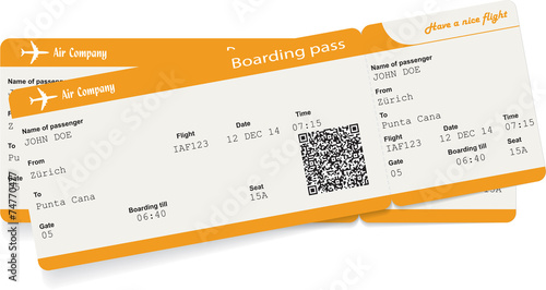 Vector image of two airline boarding pass tickets