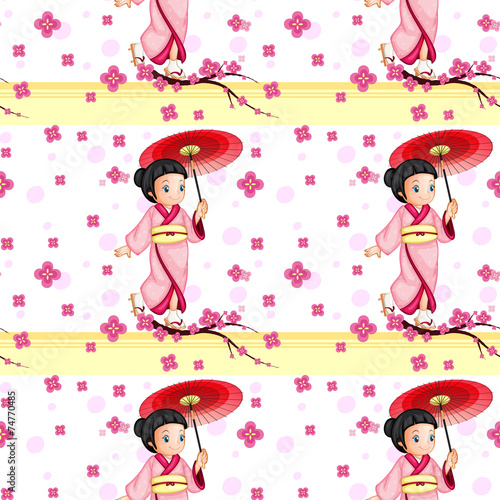 A seamless design with an Asian girl