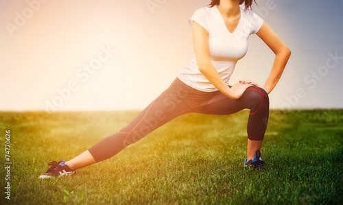 Athlete girl - athlete exercise at outside, woman fitness