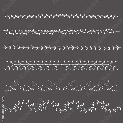 Hand-drawn silhouettes borders branches graphic design elements