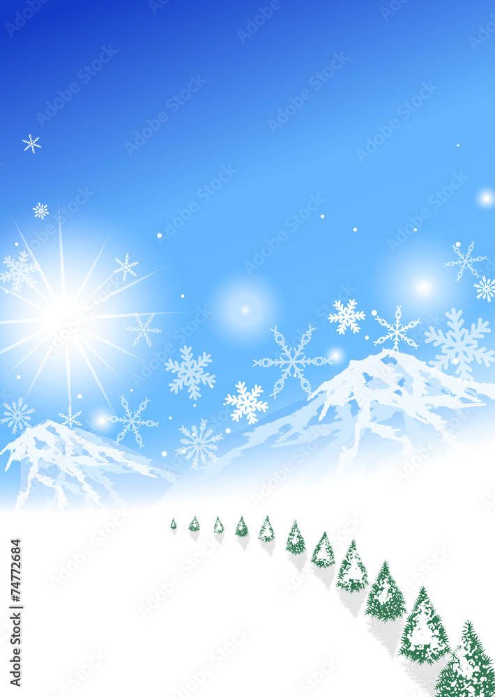 青空　雪山　雪の結晶　雪景色