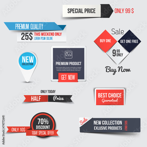 Collection of Sale Discount Styled origami Banners. Vector