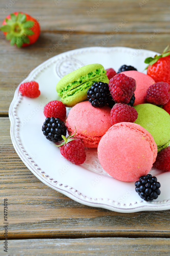 Berry macaroon on a plate Berry macaroon on a plate