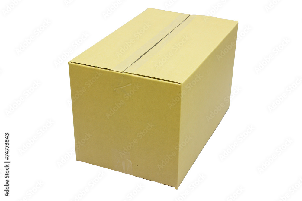 Closed cardboard box taped up isolated on white background. Closed cardboard box taped up isolated on white background.