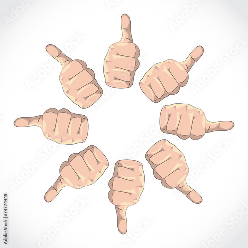 Set of thumbs, expressing various gestures
