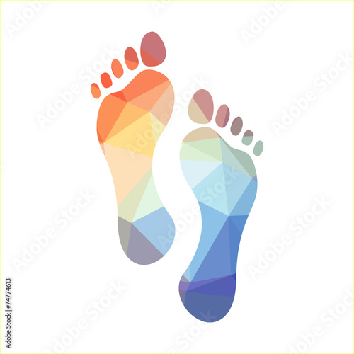 Multicolored polygonal footprints, illustration photo
