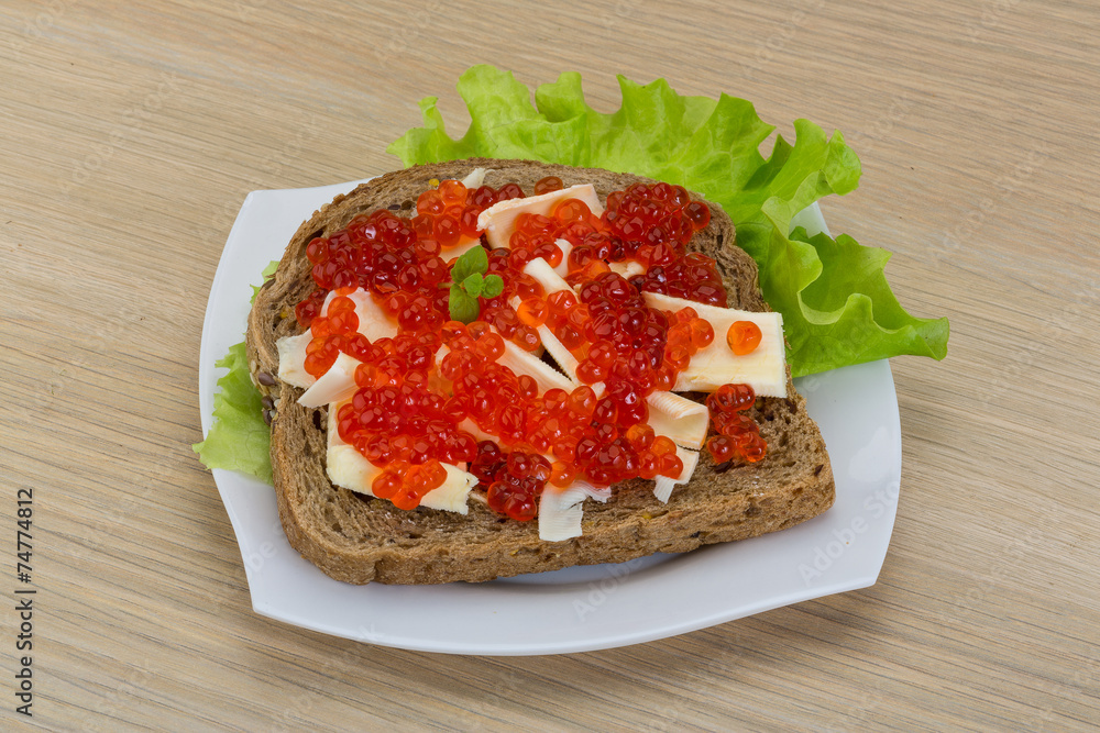 Sandwich with red caviar Sandwich with red caviar