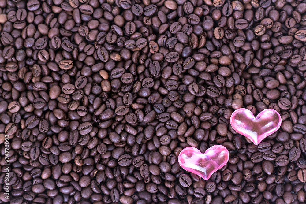 two hearts on the background of coffee two hearts on the background of coffee