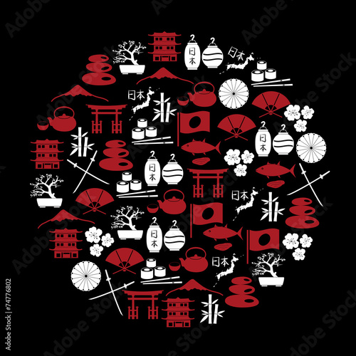 Japanese red and white icons in circle eps10