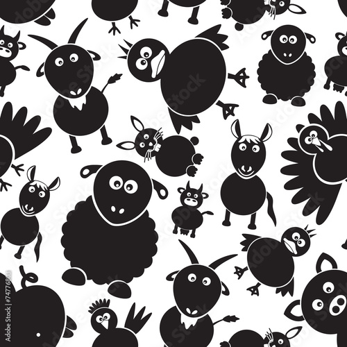farm animals simple black and white seamless pattern eps10