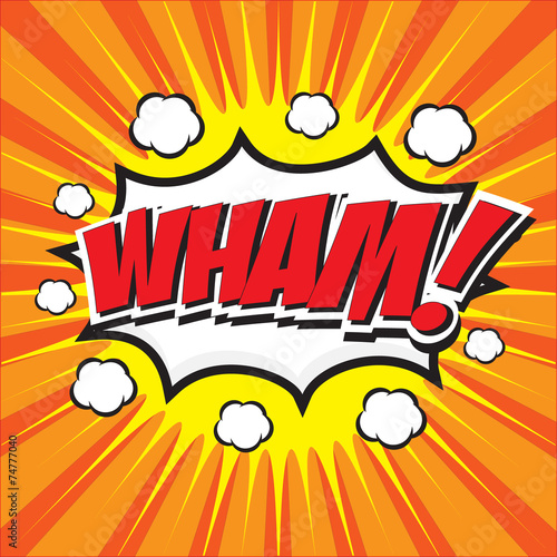 WHAM! wording in comic speech bubble in pop art style