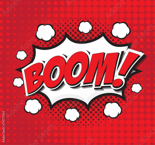 BOOM! wording in comic speech bubble in pop art style